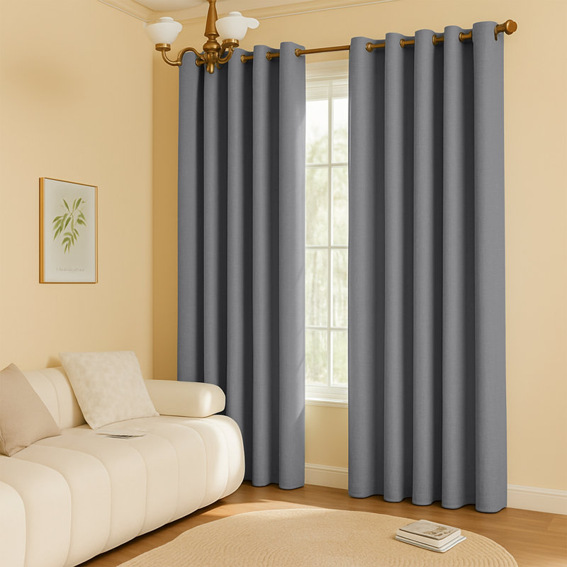 Linen Blend Blackout Curtain Panel Pair, Charcoal, 137cm Width x 168cm Drop