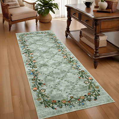 Floral Machine Washable Rugs for Living Room Non-Slip Farmhouse Accent Rug  Foldable Thin Indoor Carpet Stain-Resistant Modern Floor Mats for Bedroom, Nursery, Dining Room