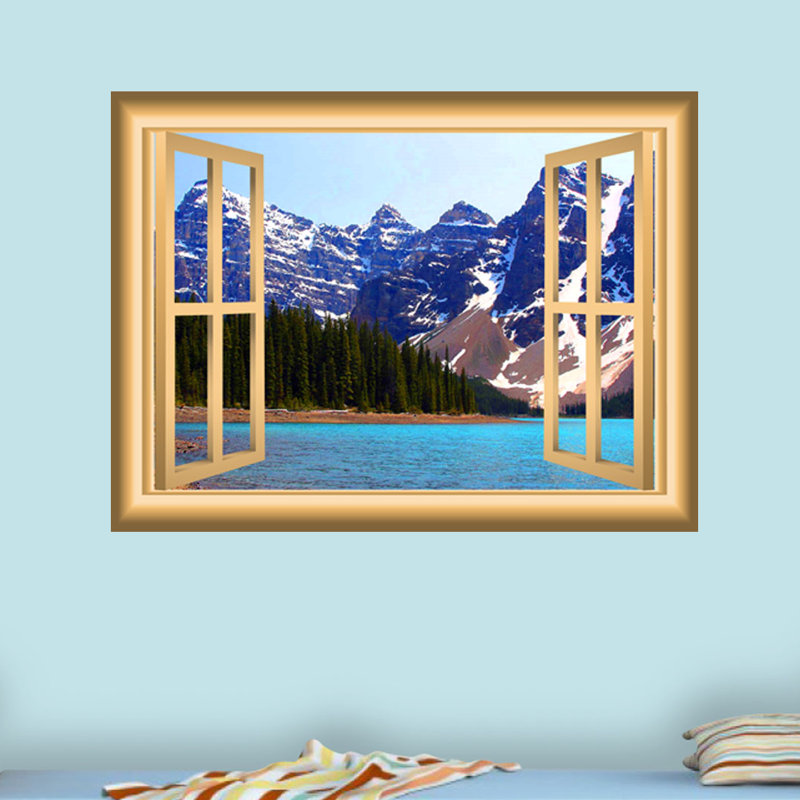 Adhésif décoratif fenêtre 3D lac, H 24 po x l 30 po x P 0,01 po, Or