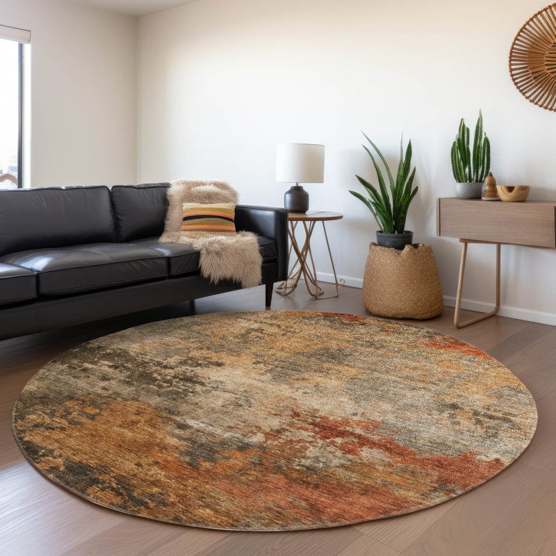 Mahari Brown Washable Indoor-Outdoor Rug - , 8' x 8'