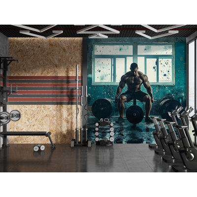 Papier peint Intense Gym Training - Murale de musculation avec scène Powerlifting