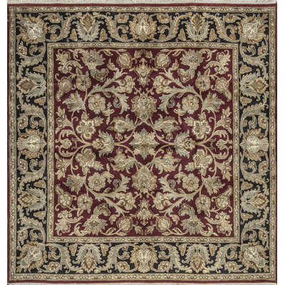 Tapis rouge et noir noué à la main de haute qualité