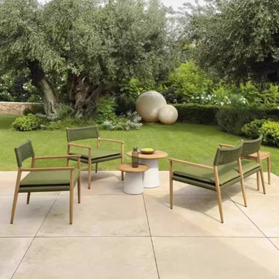 Ensemble de conversation d'extérieur moderne simple en teck pour 4 personnes avec coussins Modern