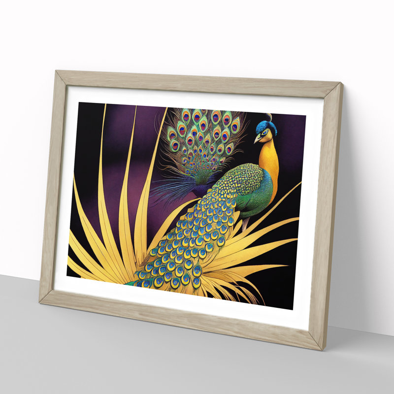 Captivating Peacock - Framed Print, Oak, 46cm H x 64cm W x 2cm D