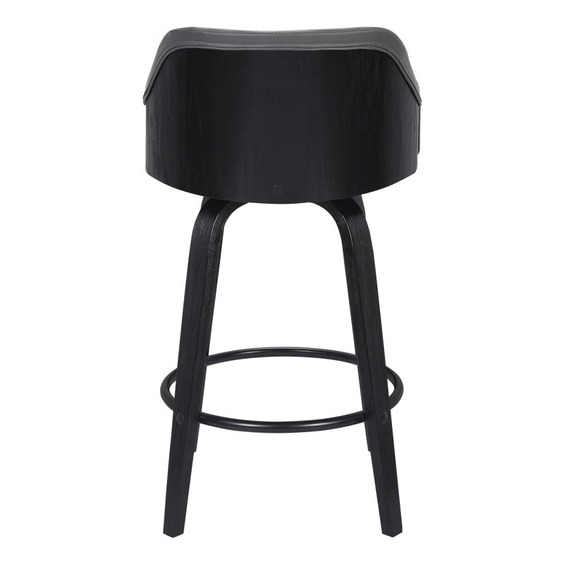Aiken Swivel Counter or Bar Height Bar Stool with Arms in Faux Leather, Plywood and Metal Footrest, Grey Faux Leather, Black