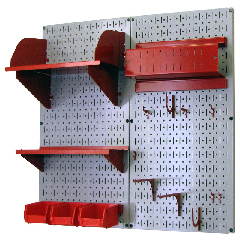 Ensemble de panneaux perforé de rangement pour accessoires de loisirs, Gris et rouge