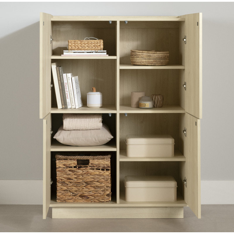 Liora 4-Door Bookcase With Shelves, Beige