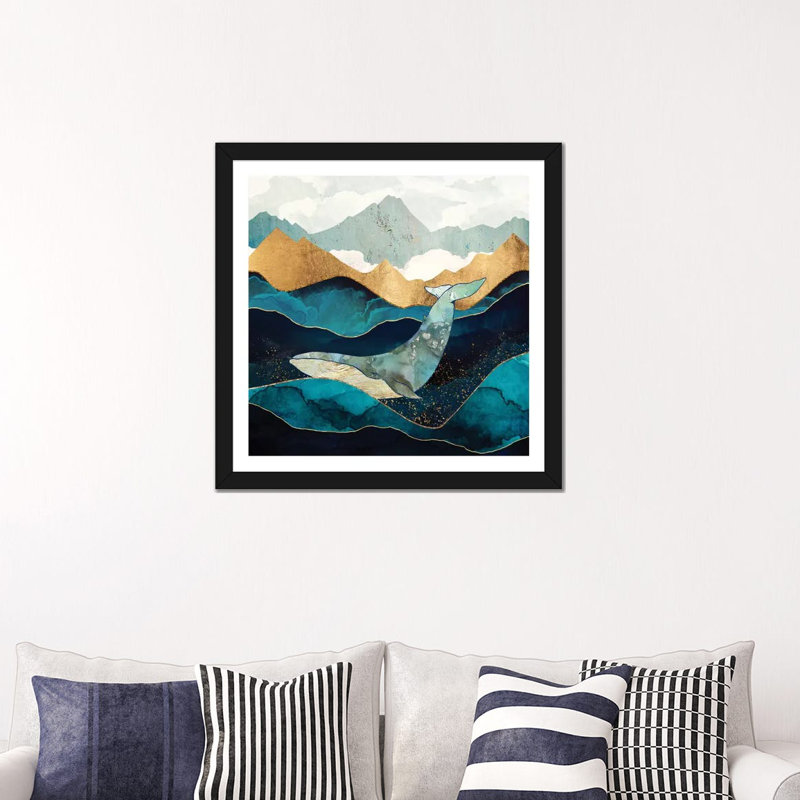 Baleine bleue - reproduction d'art, Blanc, H 24 po x l 24 po x p 1 po, Papier encadré blanc