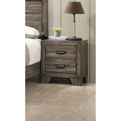 Morandiere 2 Nightstand In Rustic Grey Tone, Metal Hardware Backing Nightstand, Solid Wood With