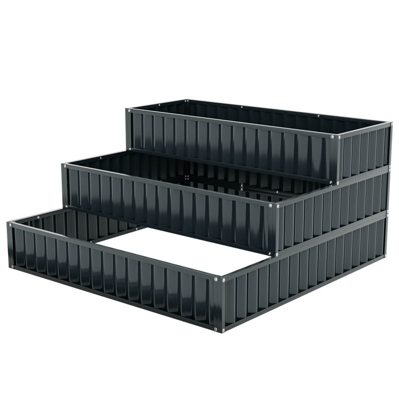 1 Pcs 3-tier Raised Garden Bed,47" X 47" X 24" Metal Outdoor Elevated Planter Box, 2, Black