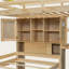 Lit mezzanine simple au-dessus de simple avec escalier, bureau intégré, tête de lit et tablettes - Lit superposé en bois de pin avec compartiments de rangement-1225815663