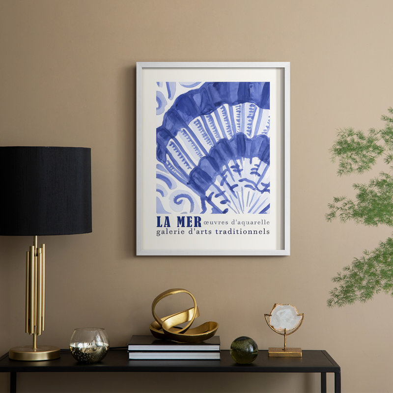 Reproduction d'art encadrée, affiche La Mer II - bois massif, H 30 po x l 24 po, Blanc