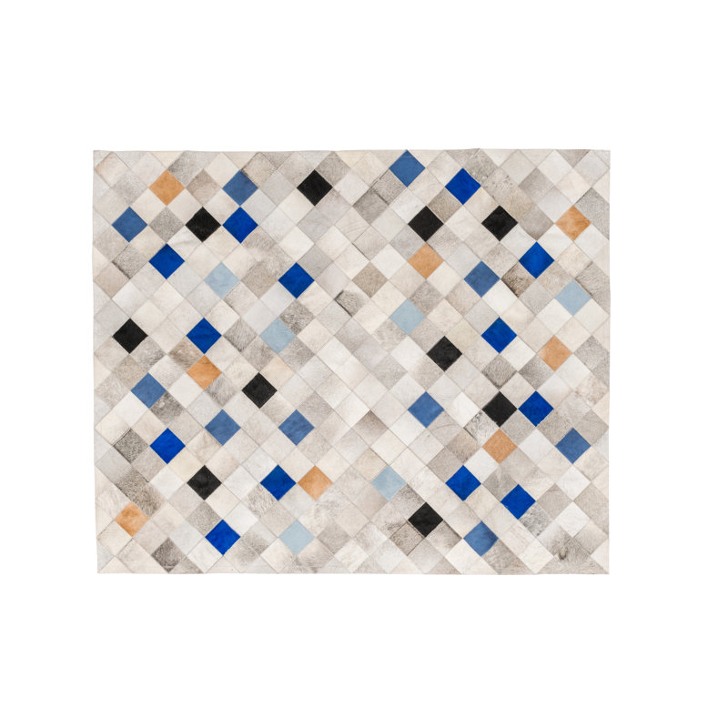 Falling Squares Cowhide Argyle Area Rug, Rectangle 2' x 3'