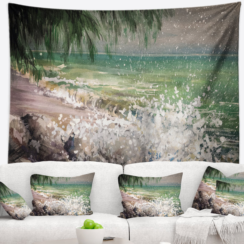Tapisserie rocheet de mer avec vagues blanches, H 32 po x l 39 po