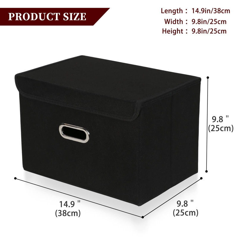 Fabric Storage Cube Bins Foldable Organizer Container Collapsible Basket With Lids And Metal Handles, For Home, Bedroom, Closet 6 Pcs (Black)