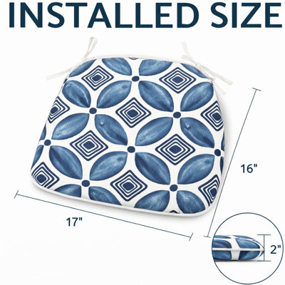 Outdoor Patio Chair Cushions, Water-Repellent U-Shape Thick Foam Seat Cushions with Ties, 17"x16"x2" All-Weather Cushions for Garden, Patio & Dining Chairs (Set of 4)-Soft Slate Blue