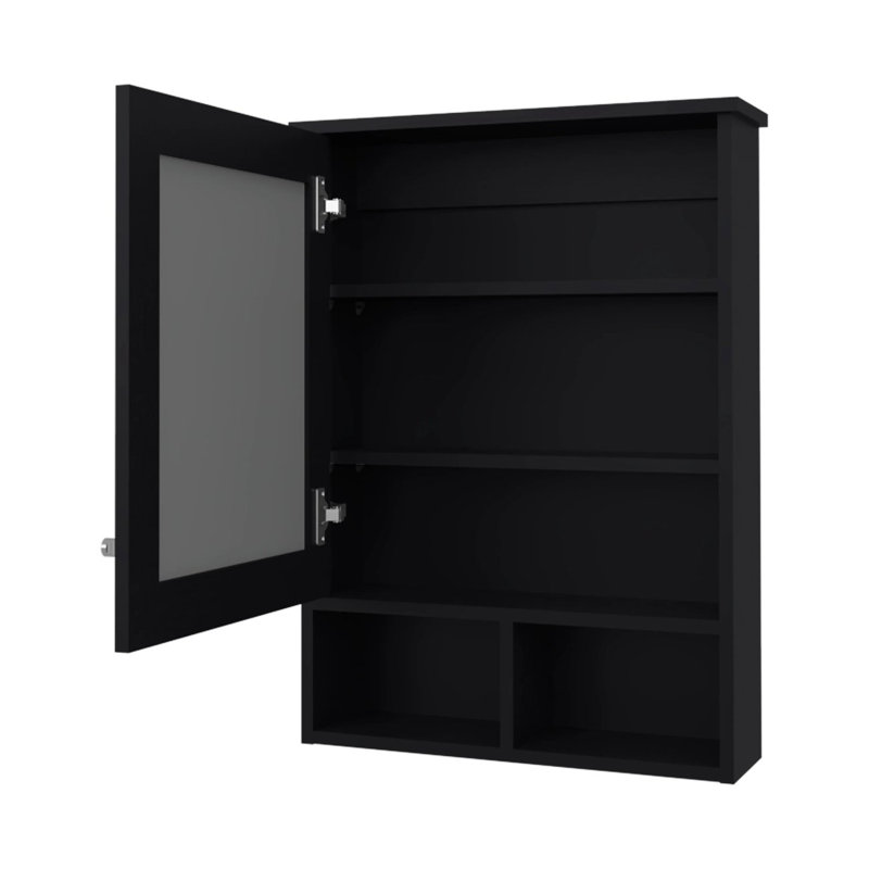 Pharmacie avec porte et miroir inclus, Noir, noir, noir, noir