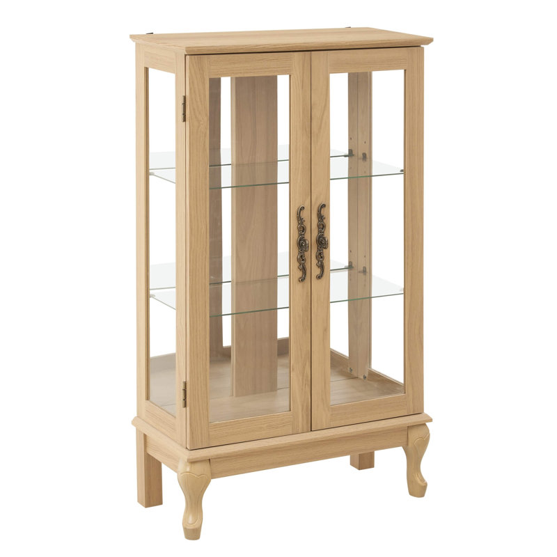 Lighted 2-Door Curio Cabinet With Tempered Glass Doors And Mirrored Back Panel – Adjustable Shelves Display Case For Home Or Office, White