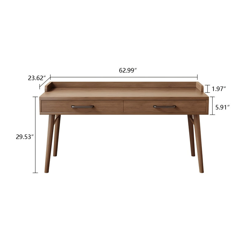 Bureau d'écriture rectangulaire en bois massif 62,99 ", 2 tiroirs, H 31,5 po x l 70,87 po x P 19,69 po
