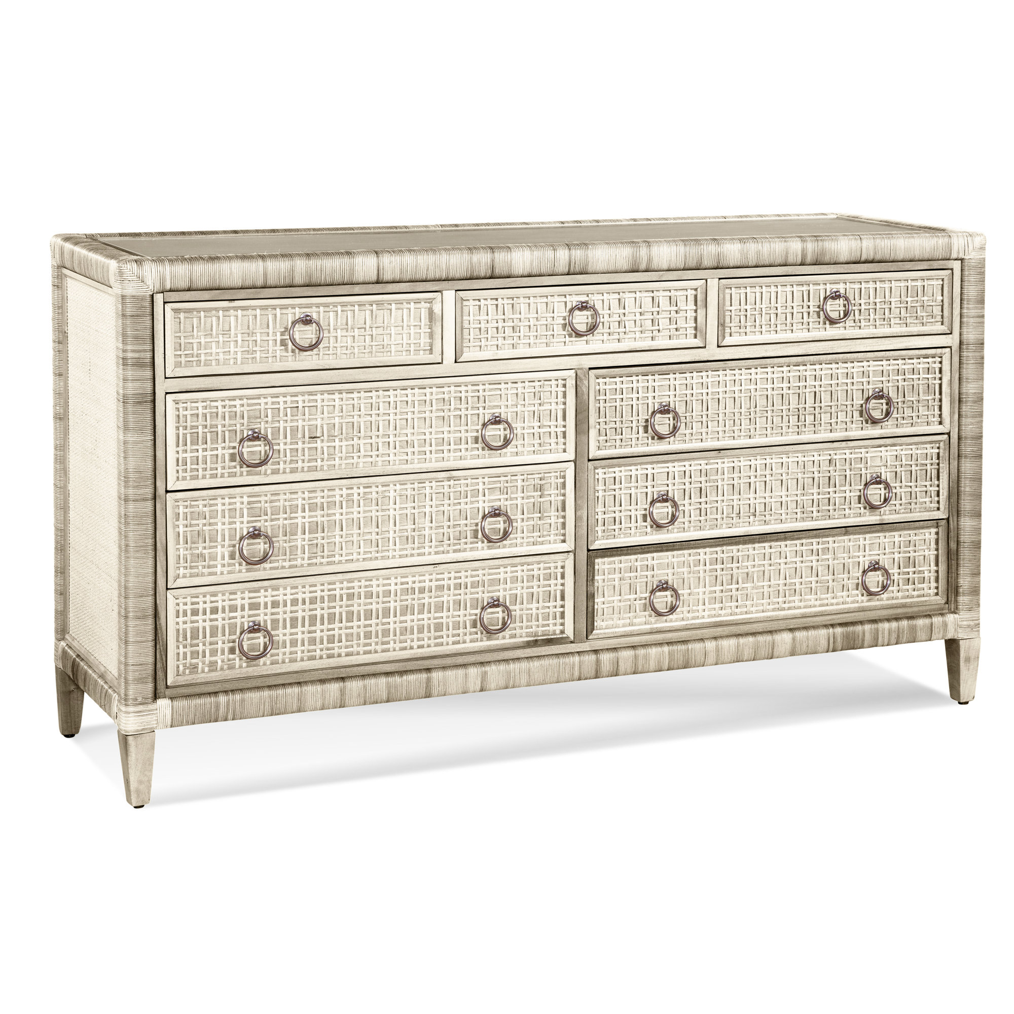 Monterey 9 Drawer 64'' W Dresser, Antique Frost White, No, Satin Nickel