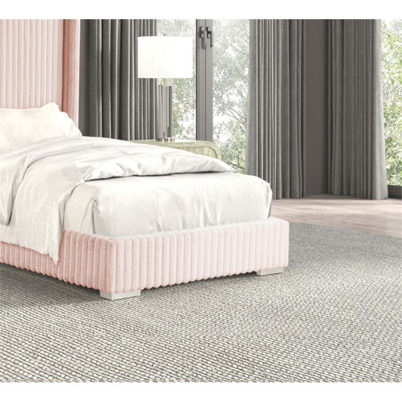 Lit contemporain contemporain en chenille de fourrure rose avec matelas, parfait pour les chambres modernes et confortable