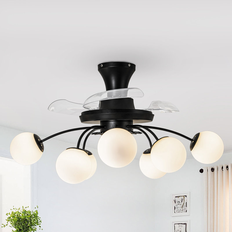 Ventilateur de plafond 8 lumières avec télécommande, Noir / blanc
