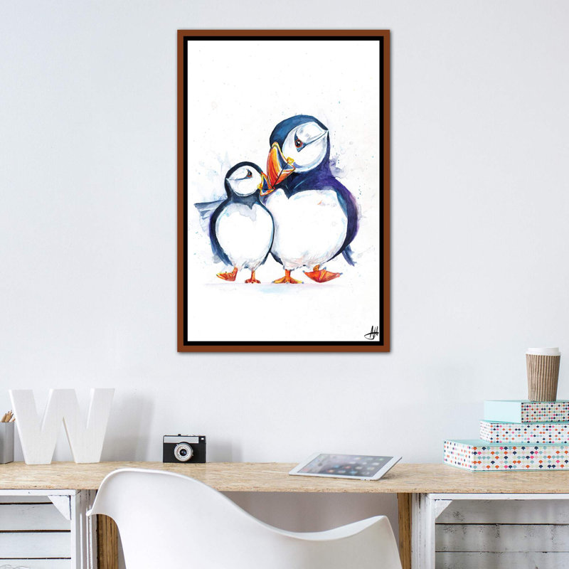 Décoration murale pour enfants Parading Puffins, H 40 po x l 26 po x P 1,5 po, Toile classique avec cadre brun