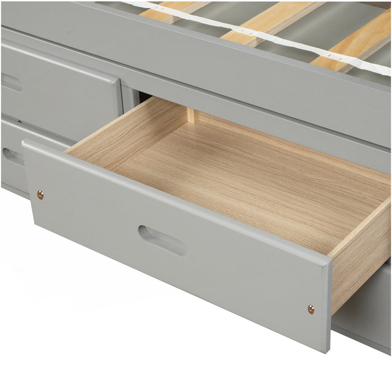 Lit plateforme simple avec 6 tiroirs, Gris