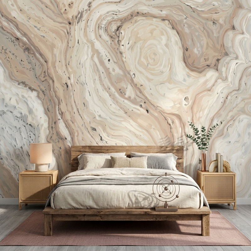 Papier peint abstrait beige marbré, L 57 po x l 86 po