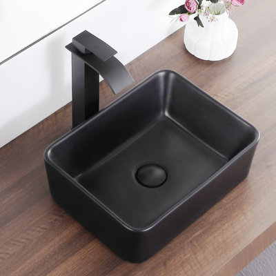 Small Matte Black Vessel Sink, Rectangle 16"x12" Bathroom Vanity Sink Above Coun Lavatoryter