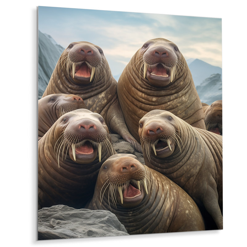 Portrait de famille de morse - reproduction d'art en métal, H 32 po x l 24 po x P 1 po
