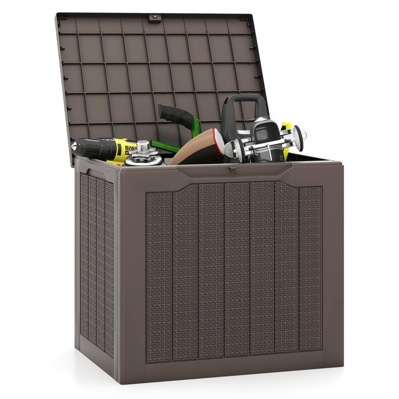 Outdoor Storage Box, Resin Bench with Lockable Lid, 30-Gallon, 1-Unit, (Brown), Brown