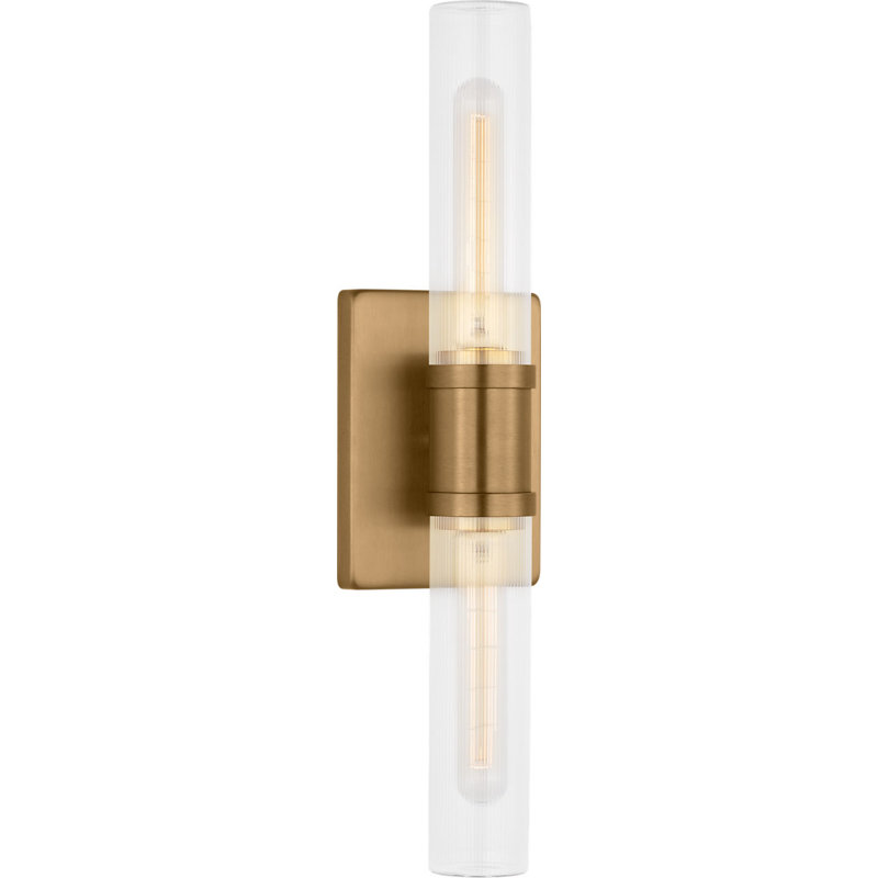 Keaton Two Light Vanity, 20" H x 5" W x 3.63" D, Clear Fluted, Satin Brass