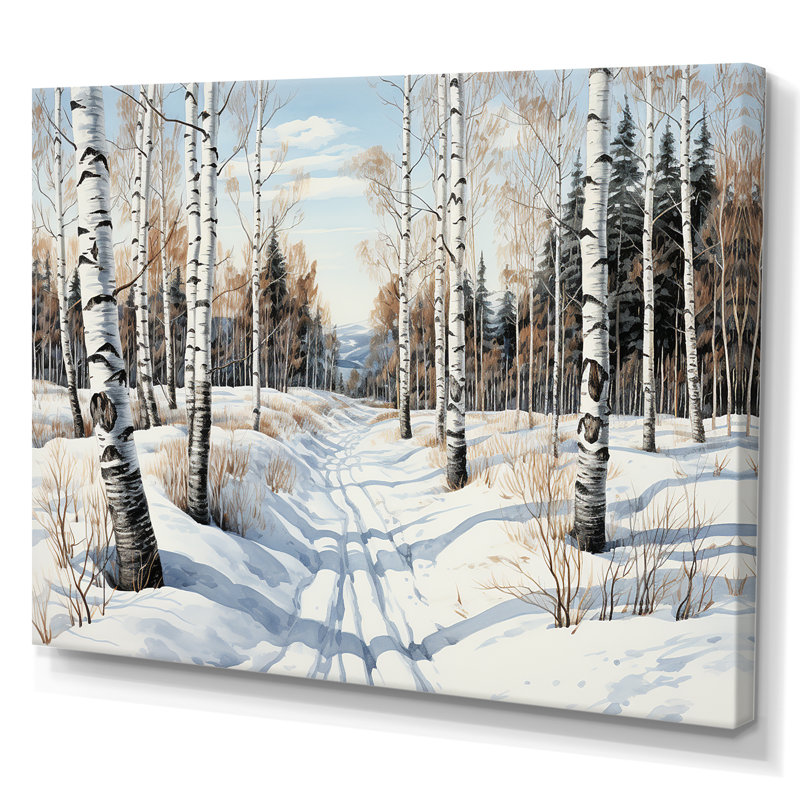 «Winter Birch Wood Forest II - Tree Birch», art mural, Toile tendue, H 34 po x l 44 po x P 1,5 po