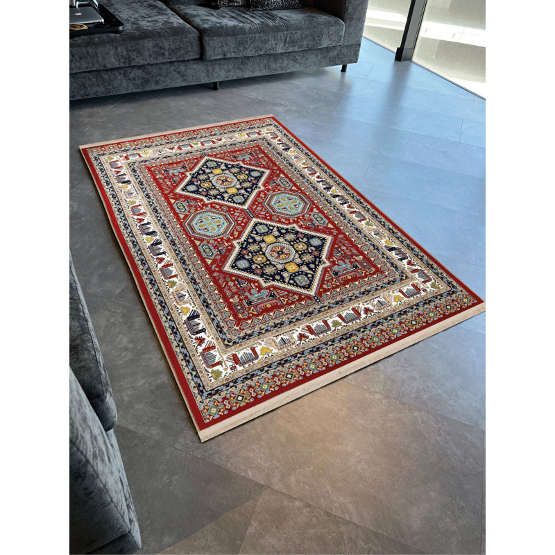 Tapis décoratif rétro bourgogne, Rectangle 4 pi 7,12 po x 6 pi 6,74 po