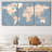 Large Blue Global Antique World Map - Framed Canvas 3 Piece Print Triptych Set Wall Art-87392622-87392624