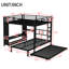 Grand lit superposé simple avec lit gigogne, bureau pliable, garde-robe encastré, garde-robe stable, sécuritaire et en métal noir rouillé, garde-corps pleine longueur faciles à installer pour un dortoir-934283912