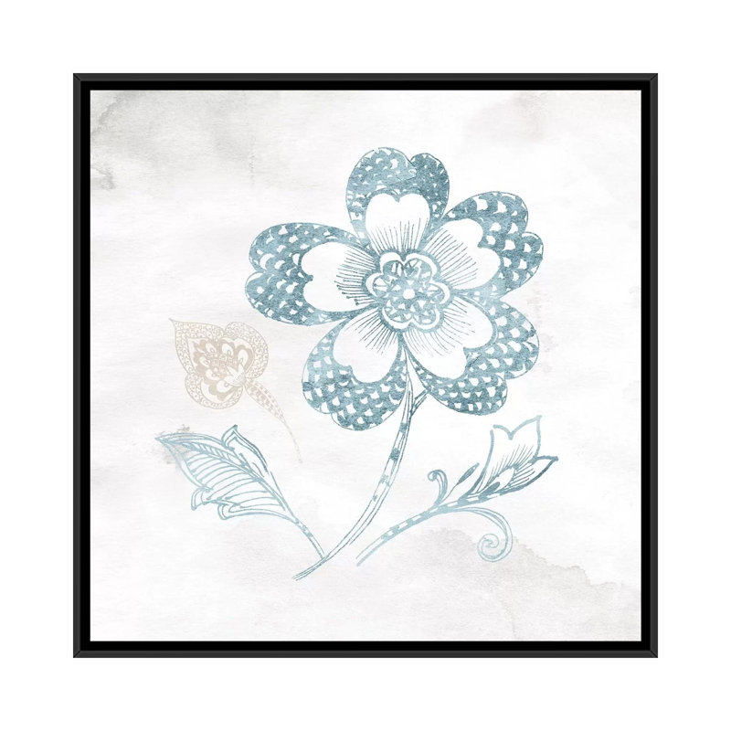 « eastern boho iv bleu-vert », impression sur toile, H 18 po x l 18 po x P 1,5 po, Toile encadrée noire, Pas de tapis
