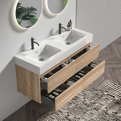 Meuble-lavabo mural 48 po (24 po * 2) avec lavabo à quartz et tiroirs, KD