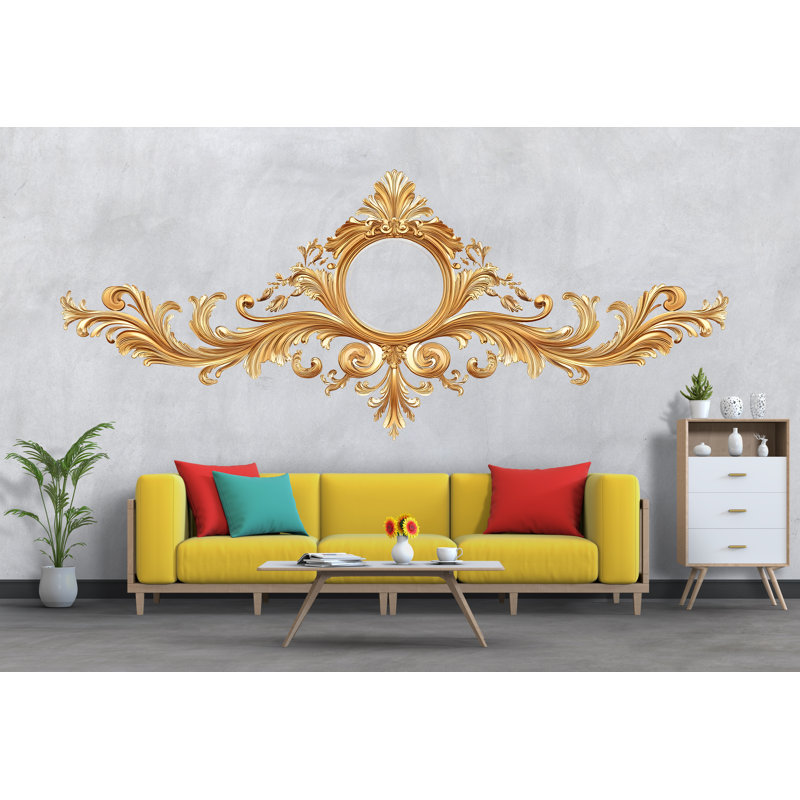 Adhésif décoratif tête de lit baroque doré, art mural de chambre rococo orné, faux miroir amovible 113Mv, H 55 po x l 29 po
