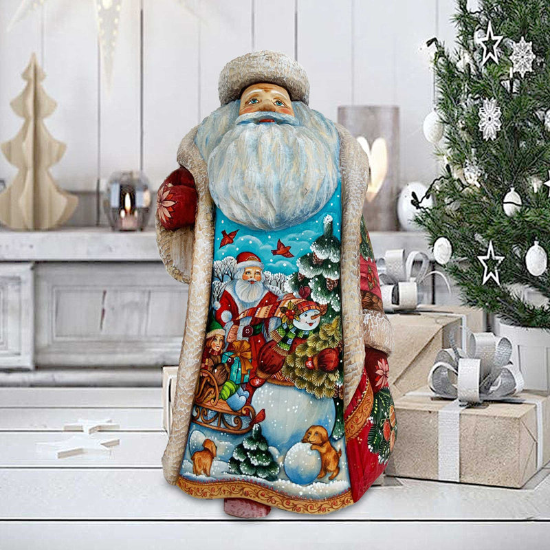 Masterpiece Wood Carved First Snow's Play Day Santa Figurine