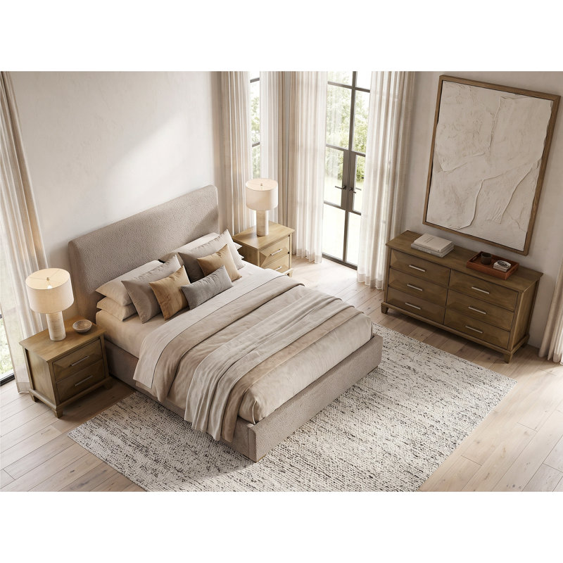 Pasha Transistional 3 Pieces Bedroom Set, 3 Pcs: Dresser, 2 Nightstands, Antique Oak