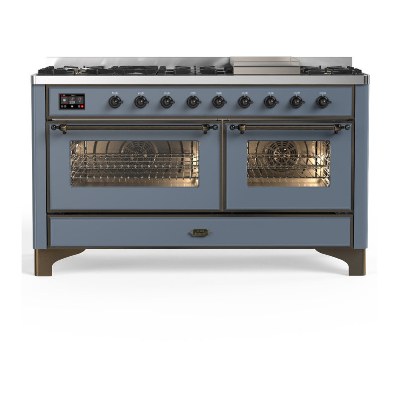 Majestic III Series 60 Inch Dual Fuel Range with 7 Sealed Burners, Griddle, in Blue Grey (Liquid Propane, Burnished Trim)