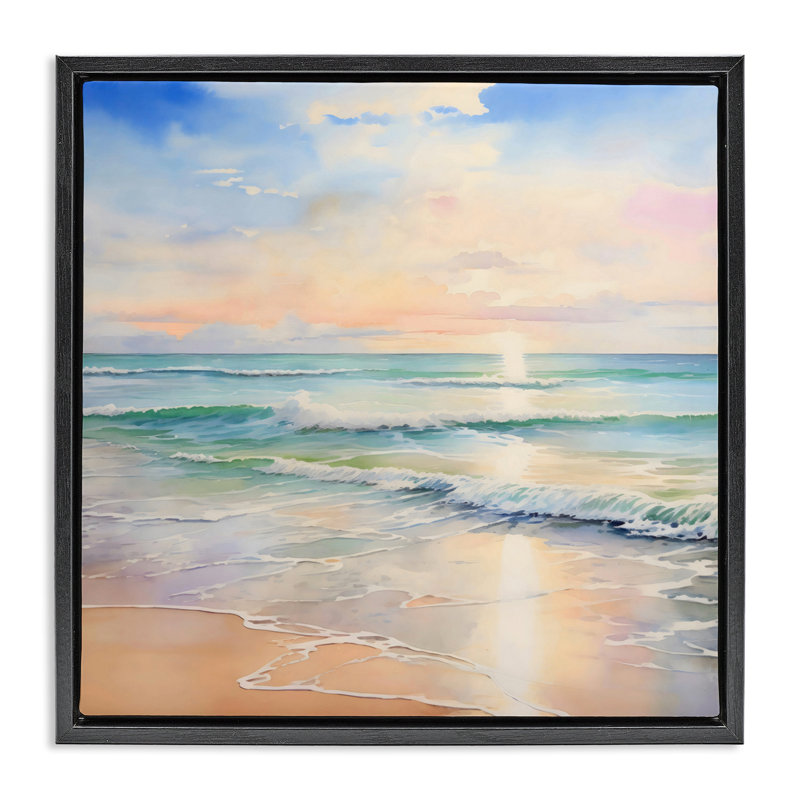 Cadre flottant Crashing On Shore at Sunrise, design Creative Studio, Cadre flottant noir de jais, H 18 po x l 18 po