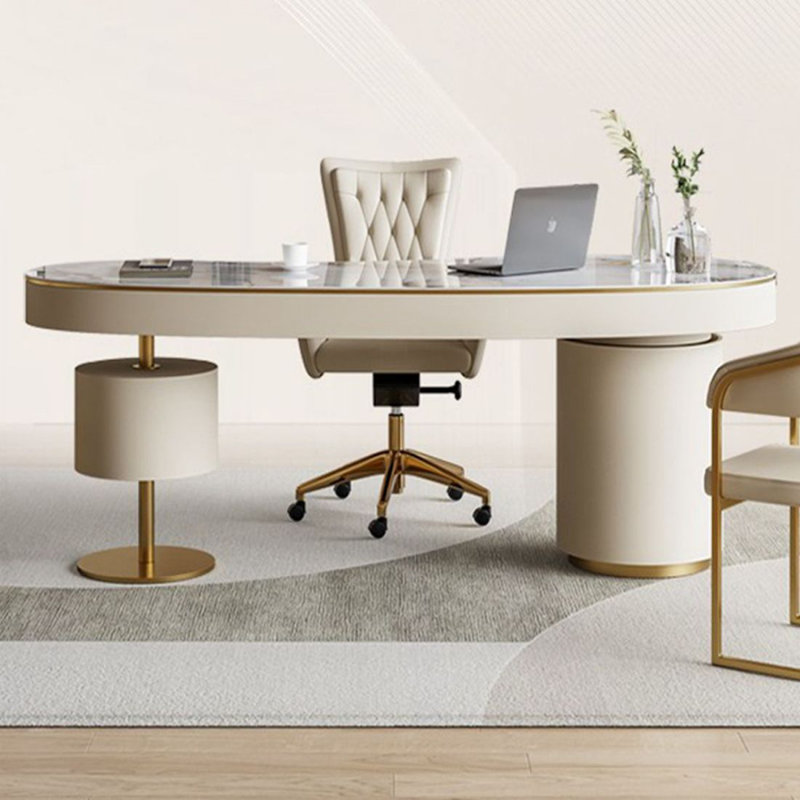 Bureau double caisson en pierre avec tiroirs, H 29,53 po x l 78,74 po x P 29,53 po, Gauche