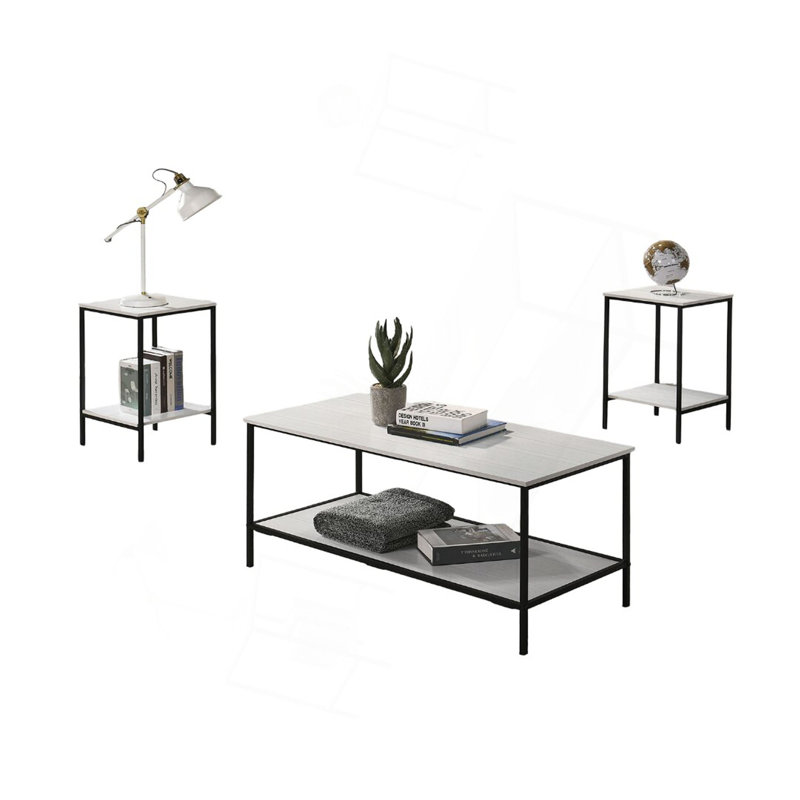 Ensemble de table 3 pièces de style rustique à finition blanche 1 table basse 2 tables de bout 2 pièces de style minimaliste