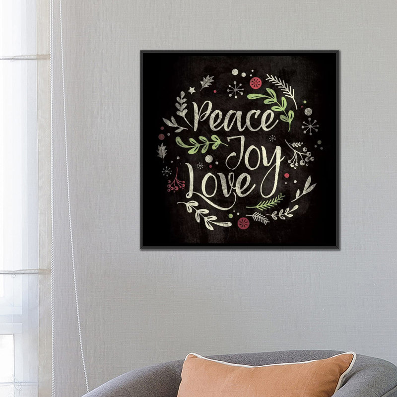 « paix joy love », art textuel sur toile tendue, H 12 po x l 12 po x P 0,75 po, Toile tendue, Pas de tapis