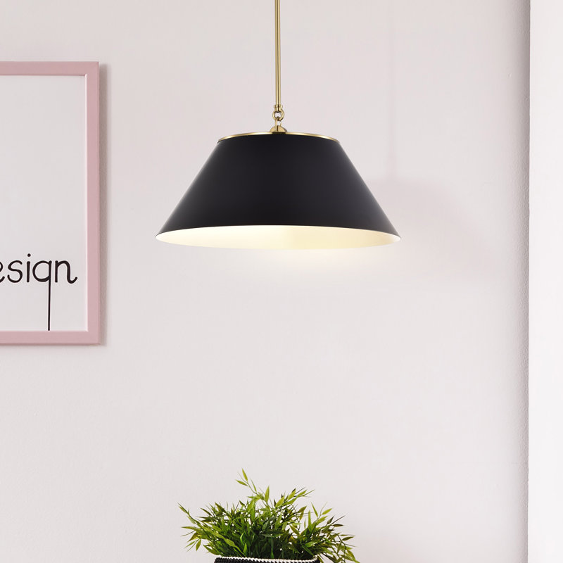 Gertie 20" W 3-Light Metal Cone Pendant with Dimmable Switch, Black