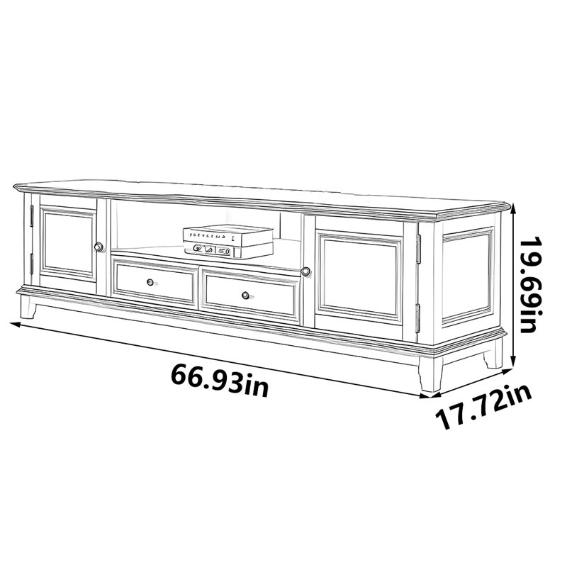 Meuble télé de rangement à grande capacité de style américain, 66.93"