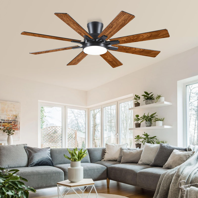 Ventilateur de plafond encastré de 52 po à 8 pales avec lumière et télécommande / application, Brun